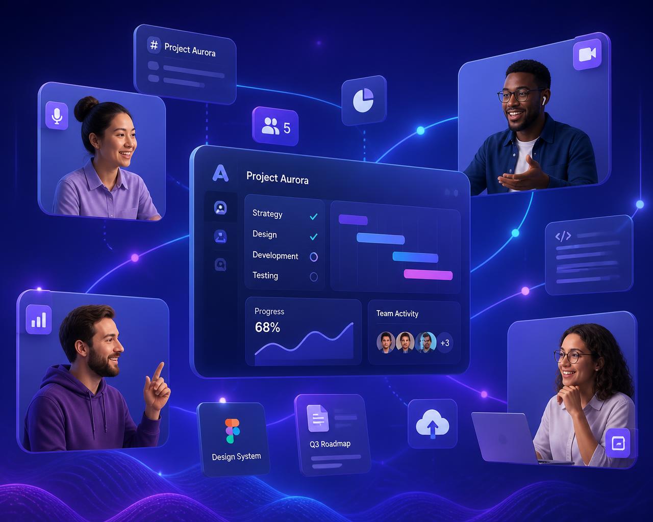 Equipo remoto de profesionales digitales colaborando en línea
